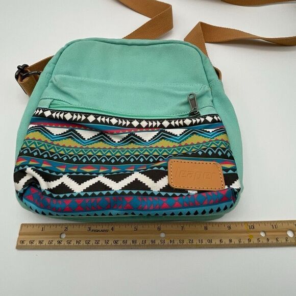 LEAPER Crossbody Bag Mint Green Aztec Southwestern Canvas Messenger Bag - Picture 3 of 14